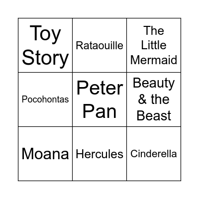 Dinsey Movie Bingo Card