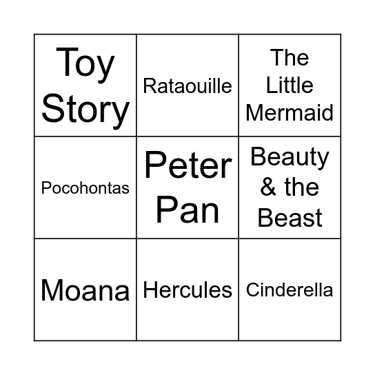 Dinsey Movie Bingo Card