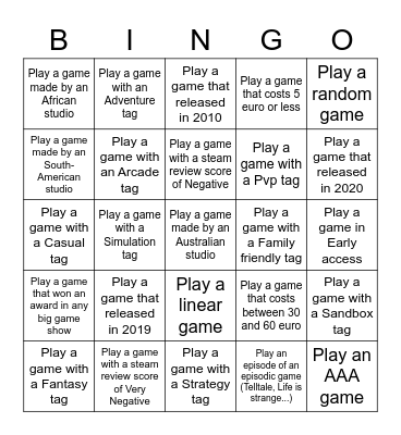 Untitled Bingo Card