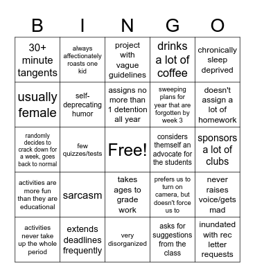Teacher Who Wants To Be Friends With Kids Bingo Card