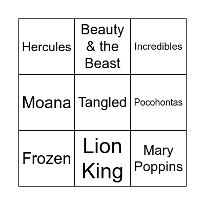 Disney Movie Bingo Card