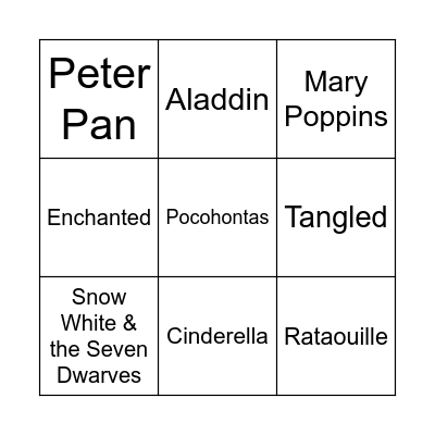 Disney Movie Bingo Card