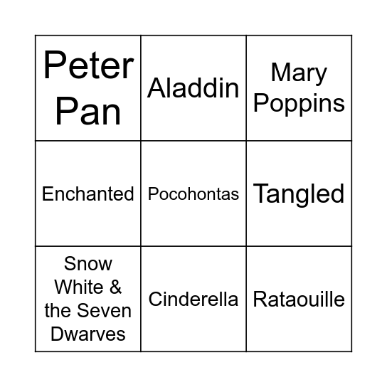 Disney Movie Bingo Card