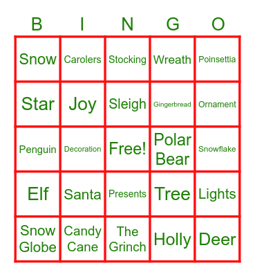 Christmas Time Bingo Card