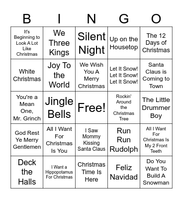 HTA Christmas Music Bingo Card