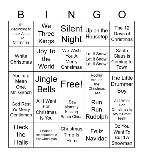 HTA Christmas Music Bingo Card
