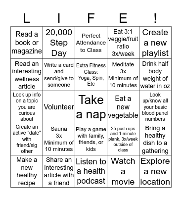 Challenge Bingo Card