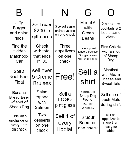 Ford's Garage Bingo Card