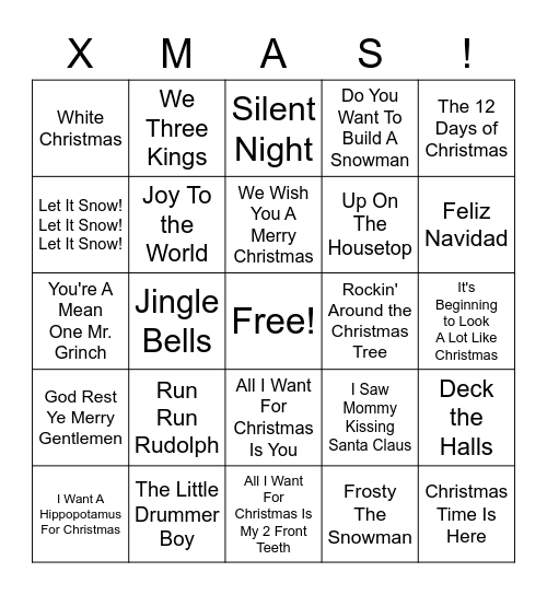 ADA Christmas Music BINGO! Bingo Card
