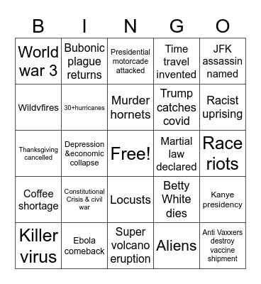 Batshit 2020 Bingo Card