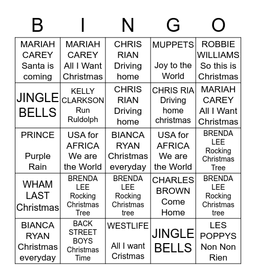 RvR's Guilty Christmas HITbingo Card