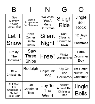 Christmas Song Bingo Card
