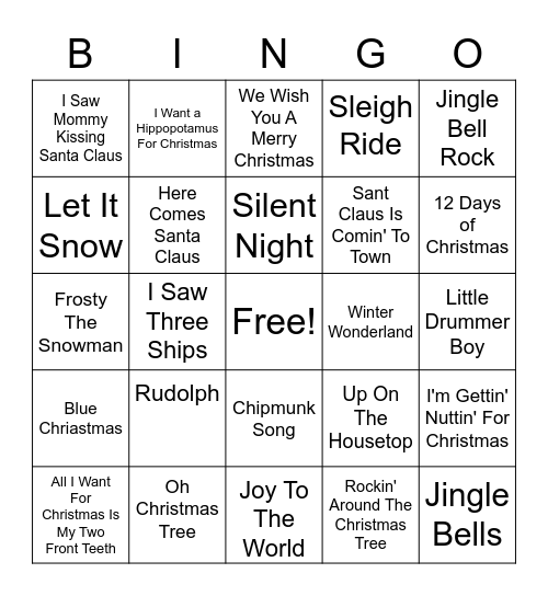 Christmas Song Bingo Card