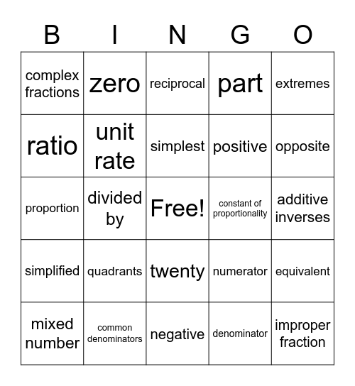 Math Review Wenesday Bingo Card