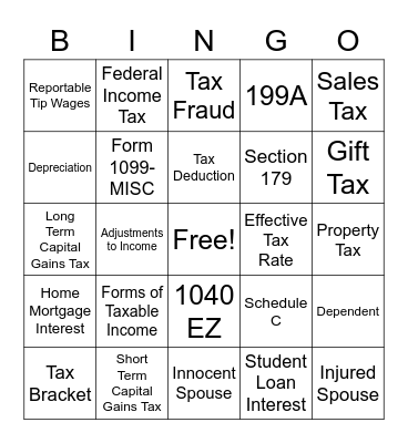 Income Tax and Forms Bingo Card