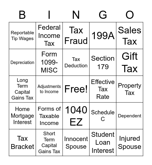 Income Tax and Forms Bingo Card