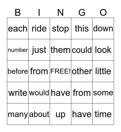 Beginning Sight Words Bingo Card