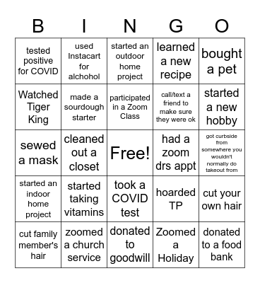 Pandemic Bingo Card