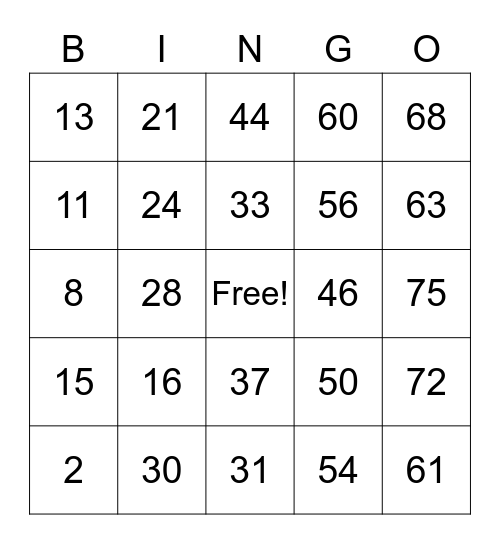 Friends of  Legion  bingo Card