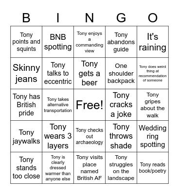 Tony Bingo Card
