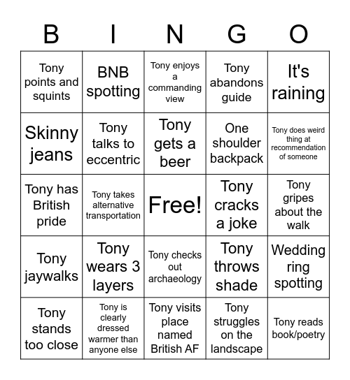Tony Bingo Card