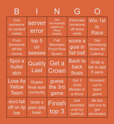 Fall Guys Bingo Card