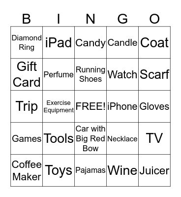 HOLIDAY GIFTS BINGO Card