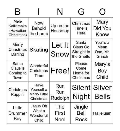 UPCAG Christmas Singo Bingo Card