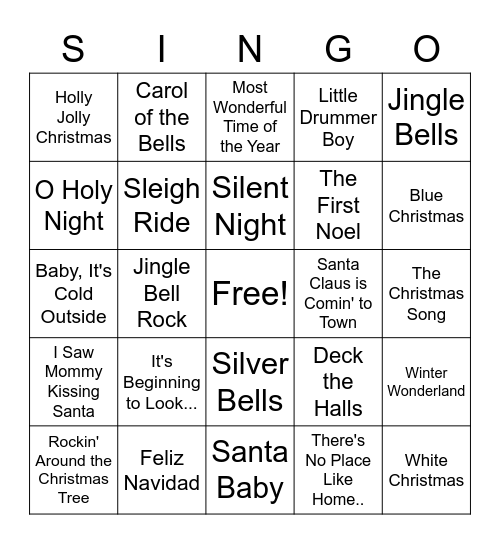 Christmas Singo 1 Bingo Card