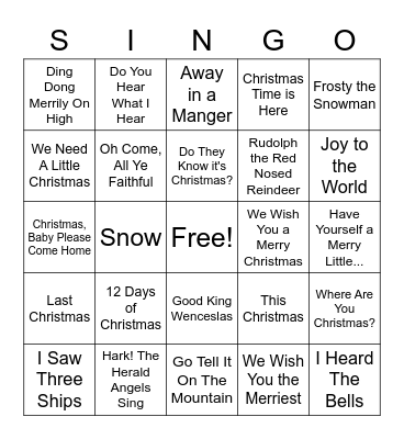 Christmas Singo 2 Bingo Card