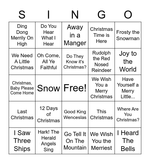 Christmas Singo 2 Bingo Card