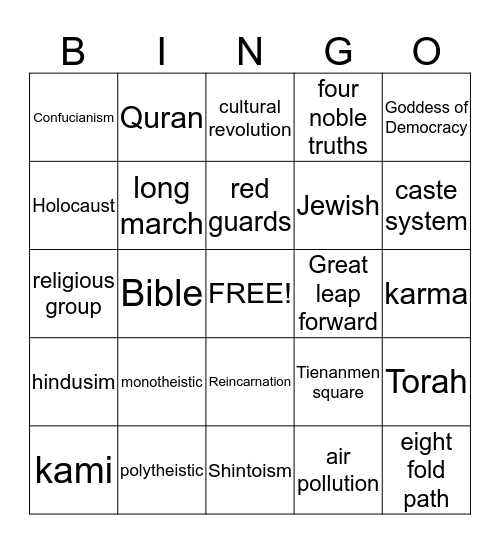 Review for End of quater test  Bingo Card