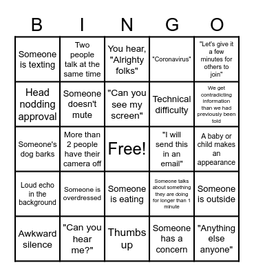 Zoom Call Bingo Card