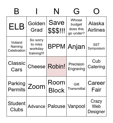 ROBIN'S RETIREMENT Bingo Card