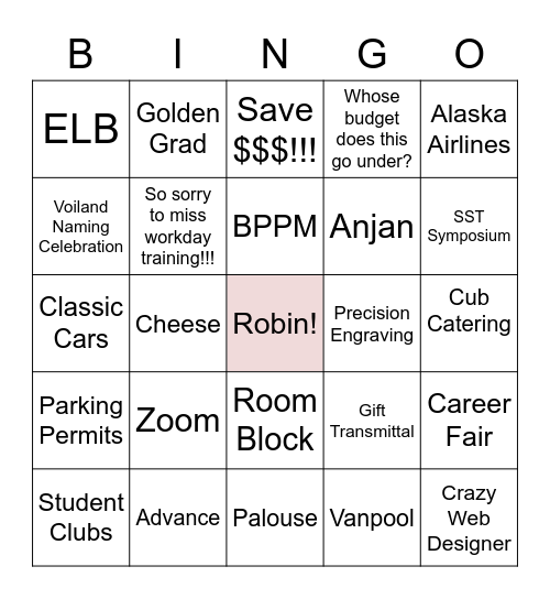 ROBIN'S RETIREMENT Bingo Card