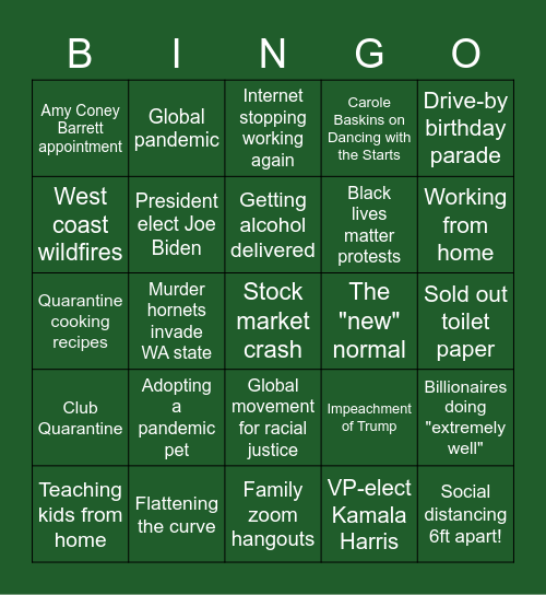 2020 HOLIDAY Bingo Card