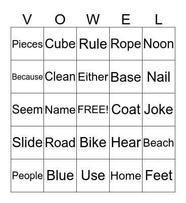 Long Vowel Sound BINGO Card