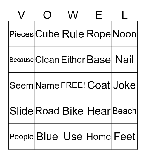 Long Vowel Sound BINGO Card