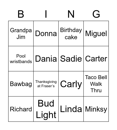 Untitled Bingo Card
