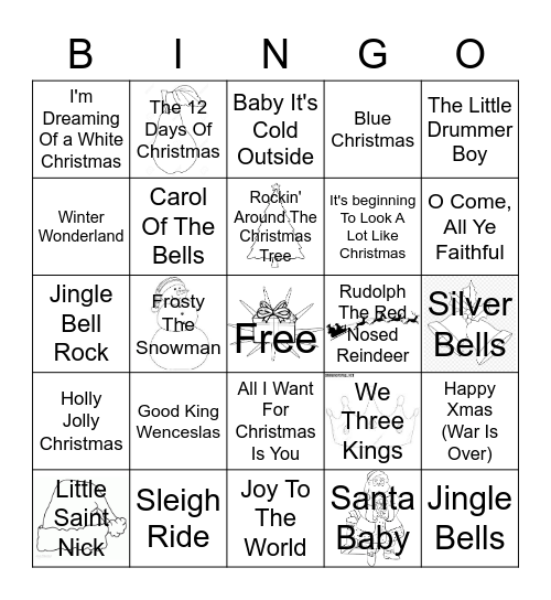 Christmas Carol Bingo Card