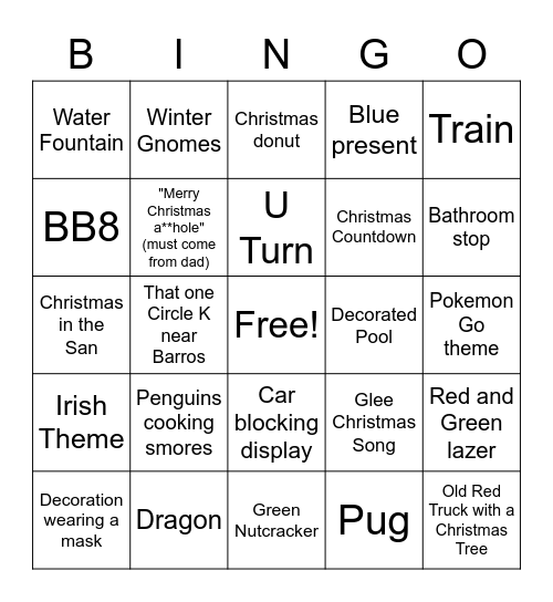 Christmas Lights 2020 Bingo Card