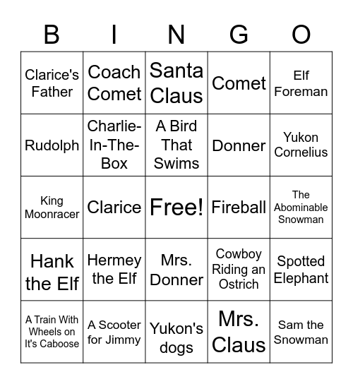 Rudolph the Red-Nosed Reindeer Bingo Card