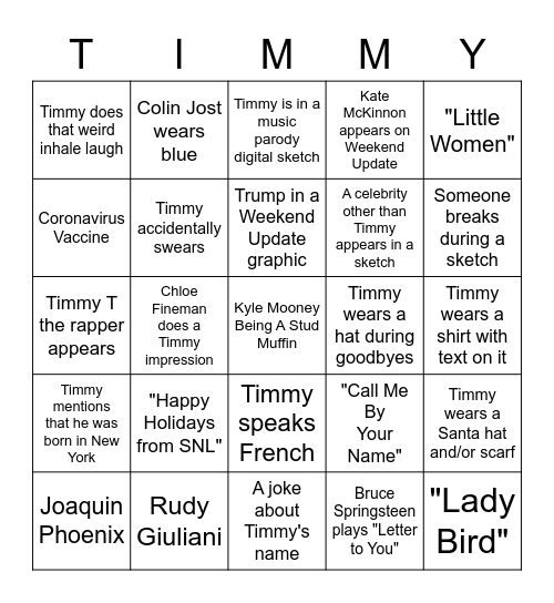 Timmy Bingo Card
