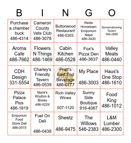 Cameron County Support Our Businesses Bingo Card