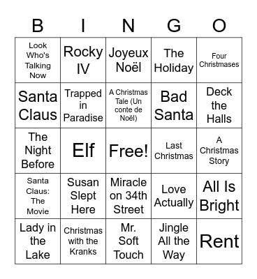 Holiday Movies Bingo Card