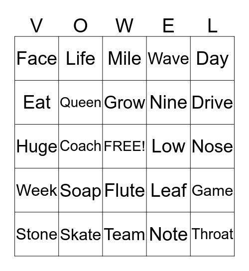 Long Vowel Sound BINGO Card