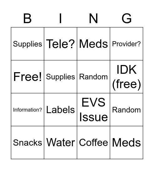 Untitled Bingo Card