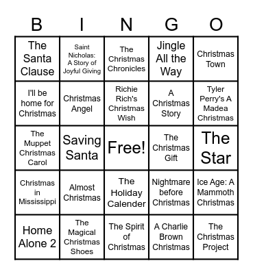 Christmas Movie Bingo Card