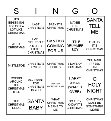 300 XMAS POP HITS #1 Bingo Card