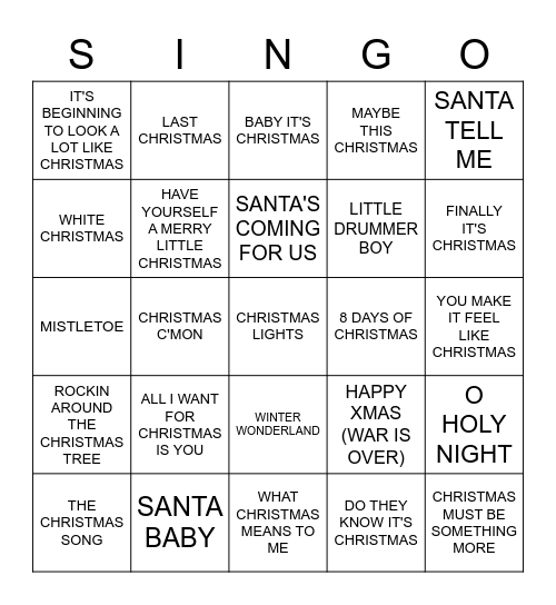 300 XMAS POP HITS #1 Bingo Card